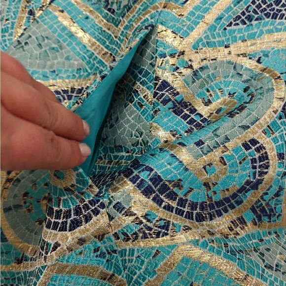 NWOT Chico's Turquoise Teal and Gold Patterned Coat Jacket Size 16-18 - Picture 8 of 10